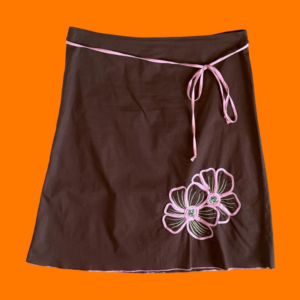 00's vintage brown and pink floral coquette fairy y2k skirt Size 7 heart & soul